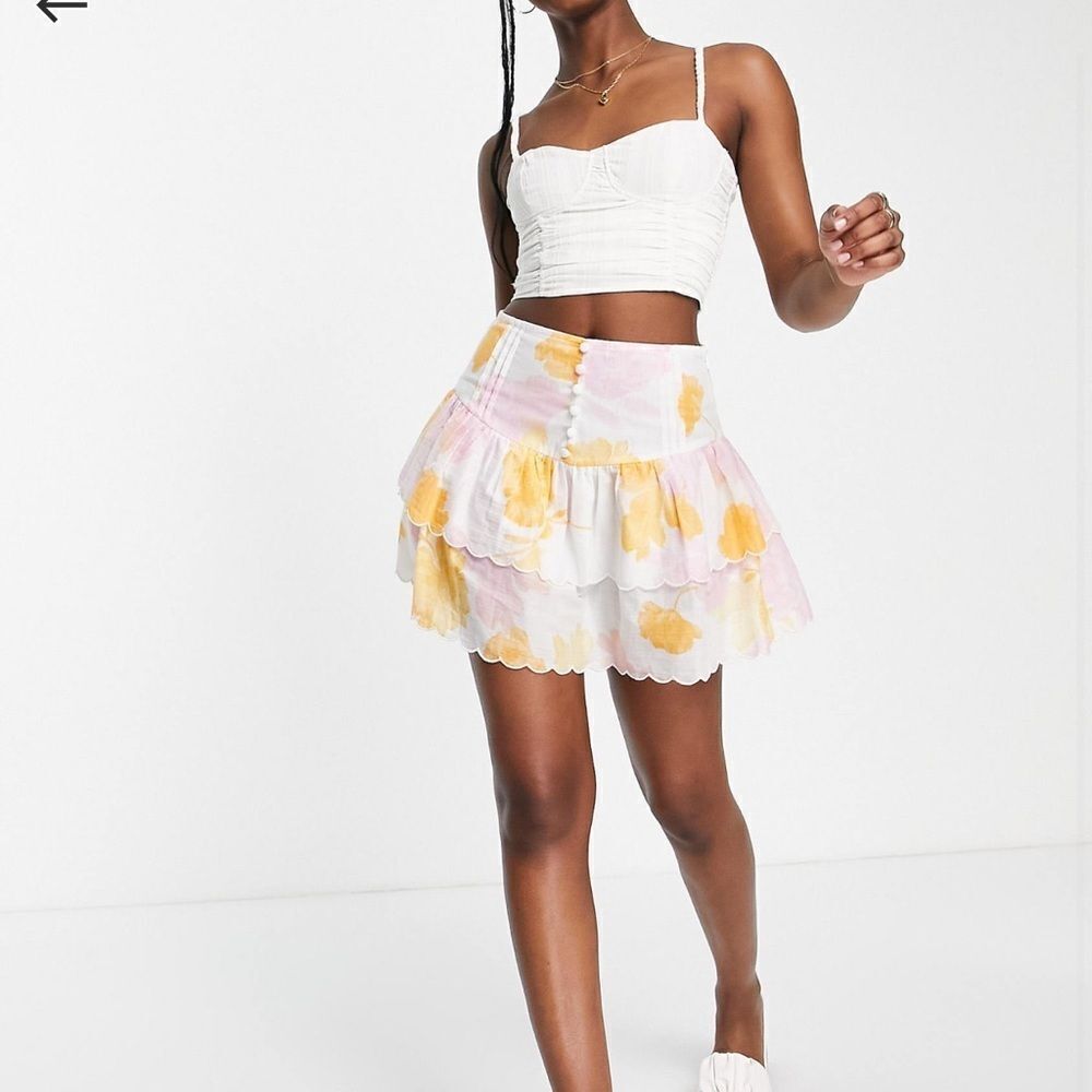 ASOS scallop floral ruffle skirt